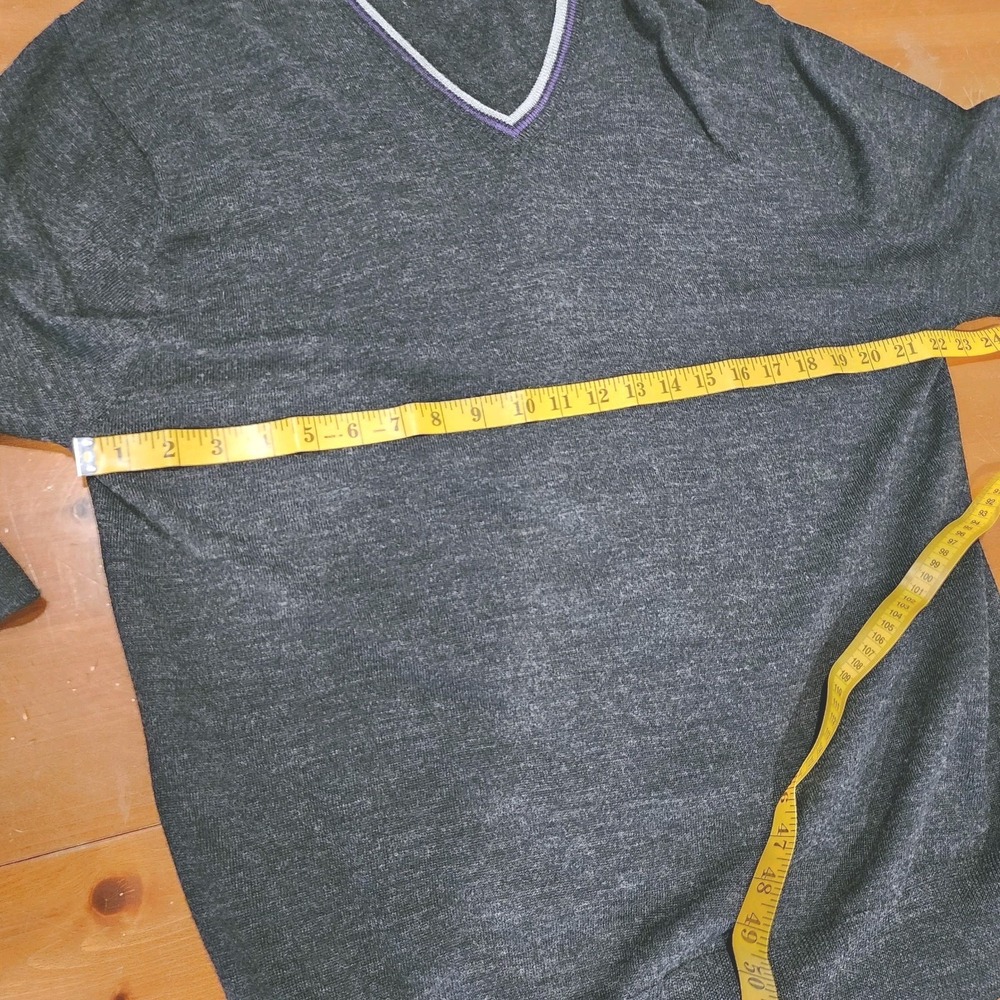 Alan Flusser Sweater Mens Large Gray Purple V Neck Merino Wool Blend Lightweight - Picture 6 of 13